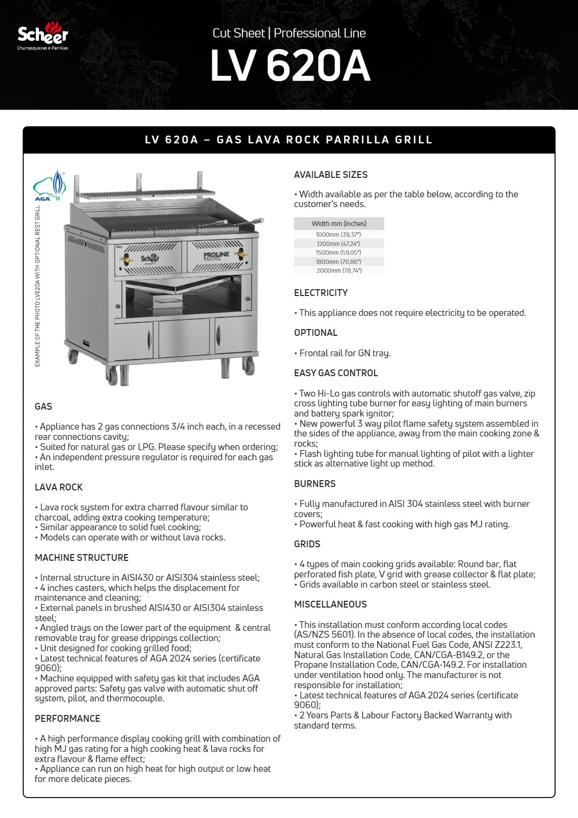 Scheer Proline LV620A - 1200mm Gas Lava Rock Grill