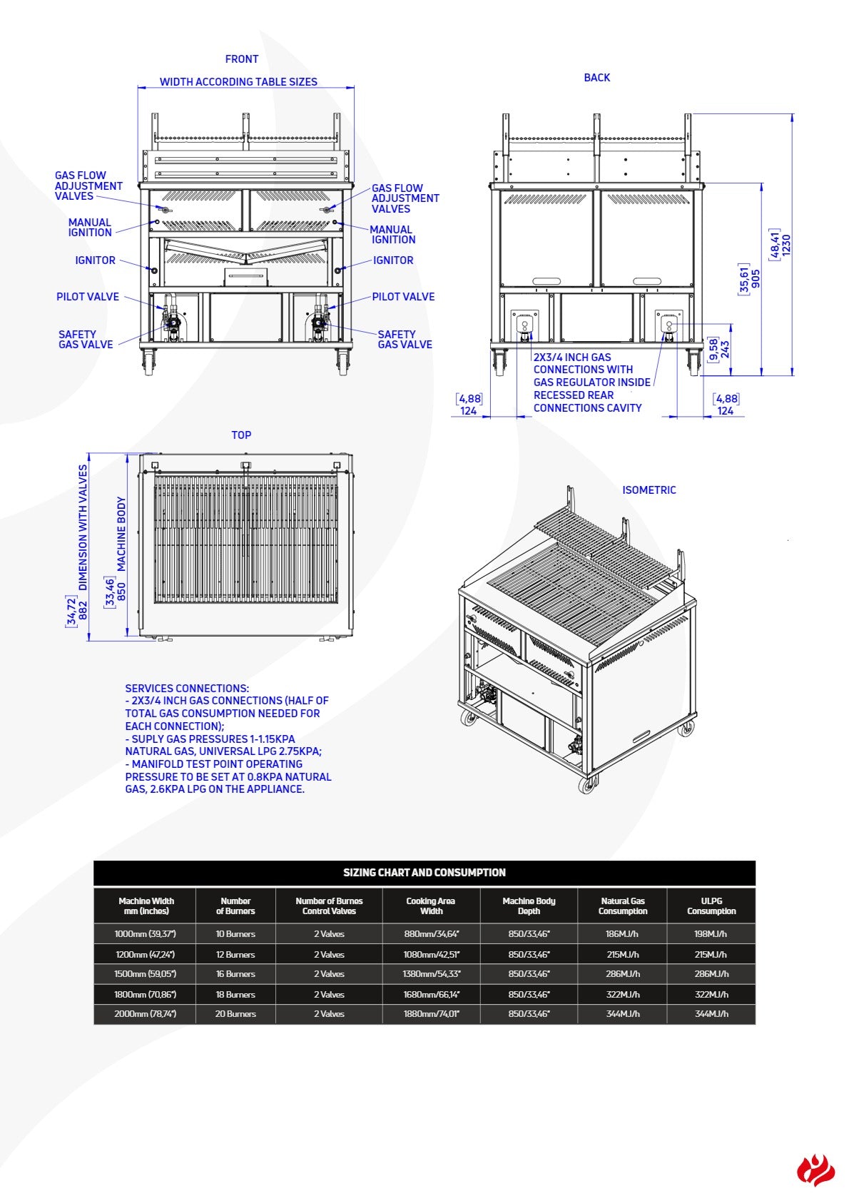 Scheer Proline LV620A - 1200mm Gas Lava Rock Grill