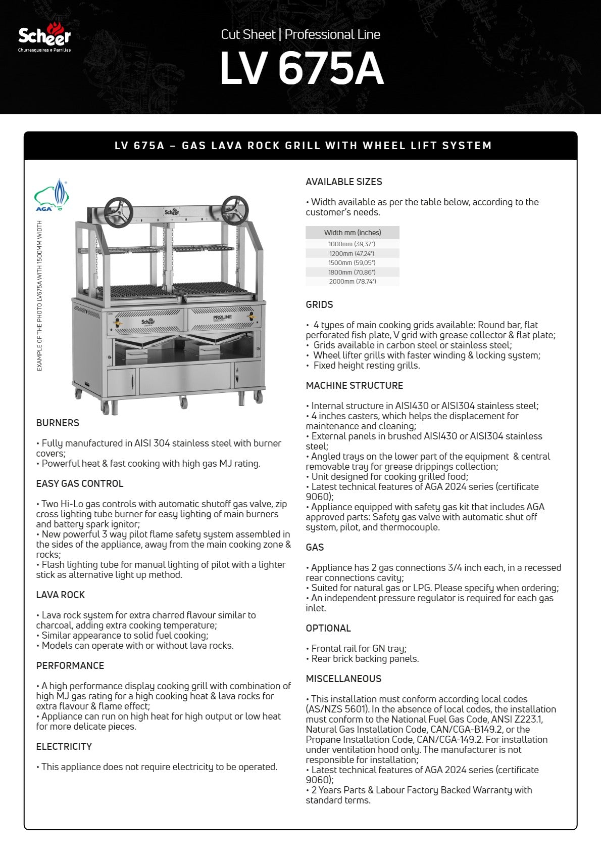 Scheer Proline LV675A - 1500mm Gas Lava Rock Twin Wheel Lift Grill