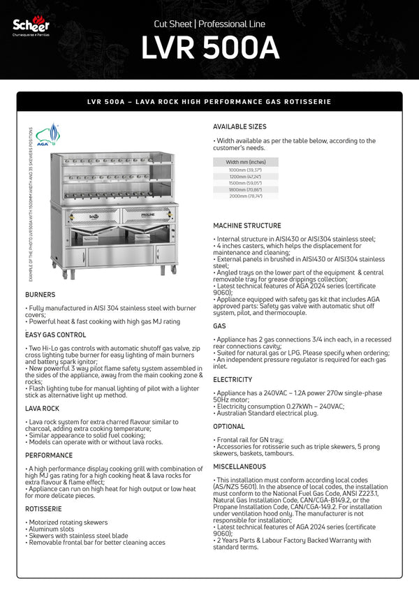 Scheer Proline LVR500A - 1200mm Gas Lava Rock Rotisserie