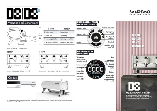 Sanremo D8 Tall - 2 Group Coffee Machine