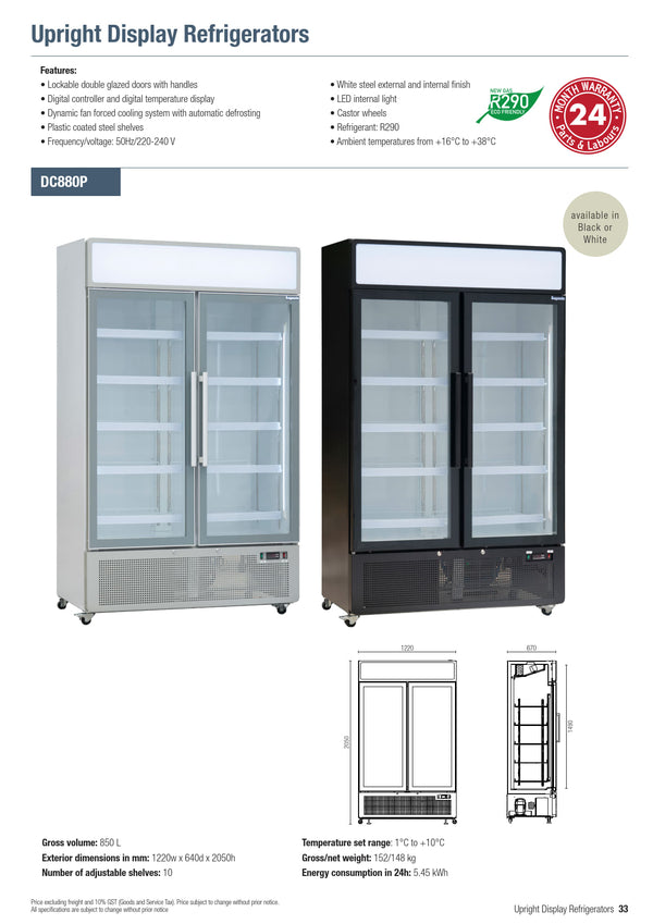 Exquisite DC880PB - Two Door Upright Display Fridge