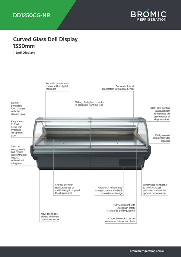 Bromic DD1250CG-NR - Curved Glass Deli Display