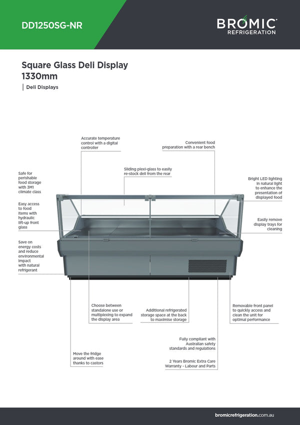 Bromic DD1250SG-NR - Square Glass Deli Display
