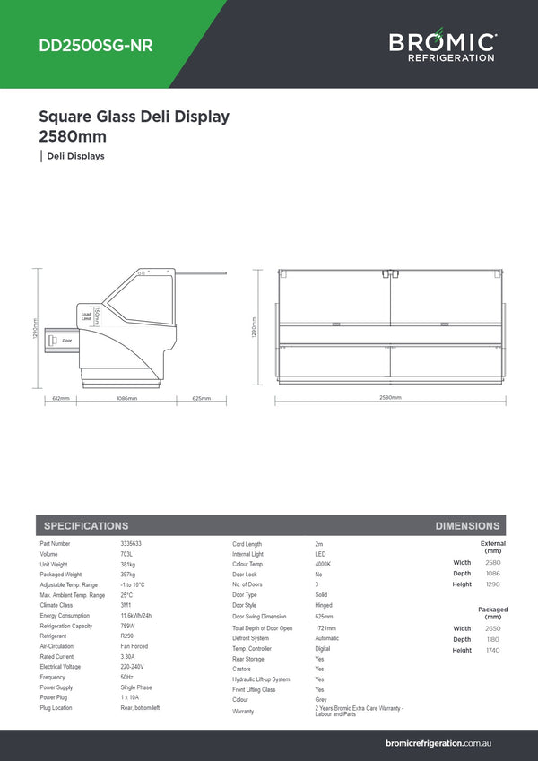 Bromic DD2500SG-NR - Square Glass Deli Display