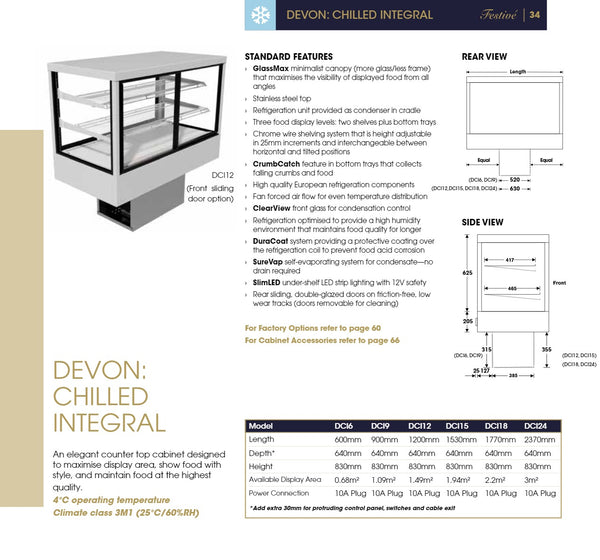 Festive Devon Chilled Integral 1770 3 Shelves + Base - Cold Food Display