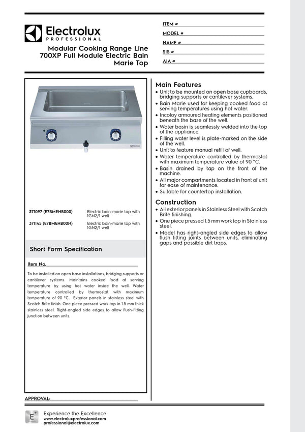Electrolux Professional 700XP E7BMEHB000 - Full Module Bain Marie Top