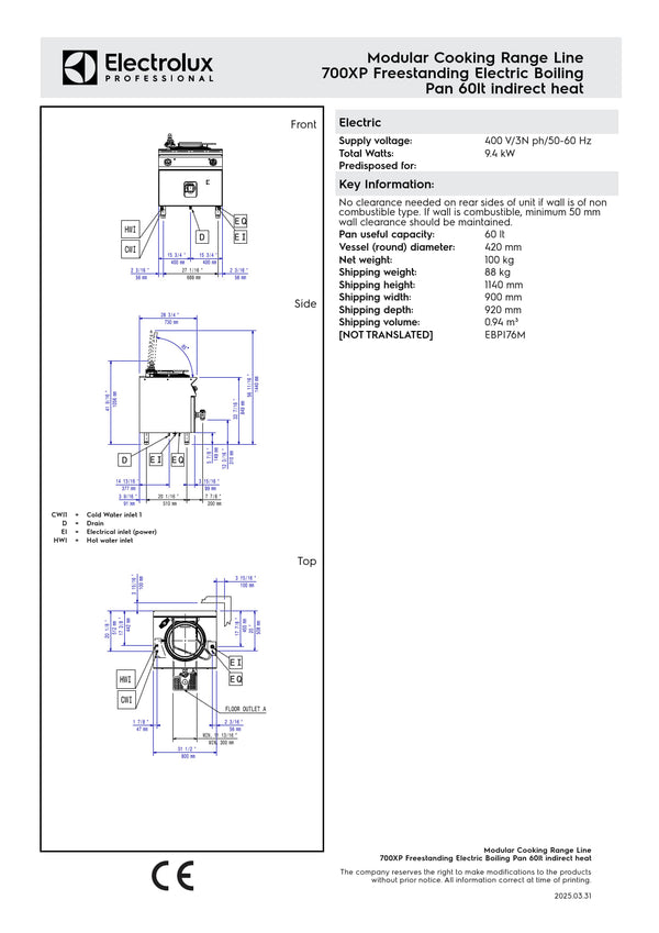 Electrolux Professional 700XP E7BSEHINF0 - 60 Litre Stock Pot