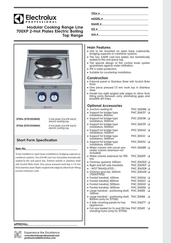 Electrolux Professional 700XP E7ECED2R00 - Two Hob Electric Cook Top