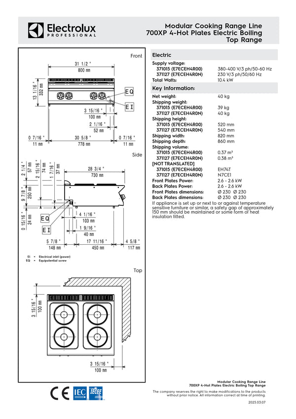 Electrolux Professional 700XP E7ECEH4R00 - Four Hob Electric Cook Top
