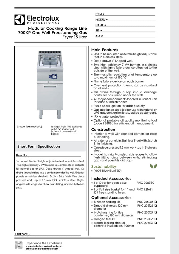 Electrolux Professional 700XP E7FRGD1GF0 - Single Pan Gas Fryer