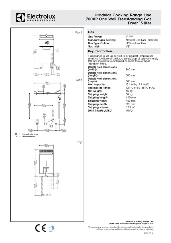 Electrolux Professional 700XP E7FRGD1GF0 - Single Pan Gas Fryer