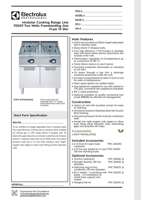 Electrolux Professional 700XP E7FRGH2GF0 - Double Pan Gas Fryer