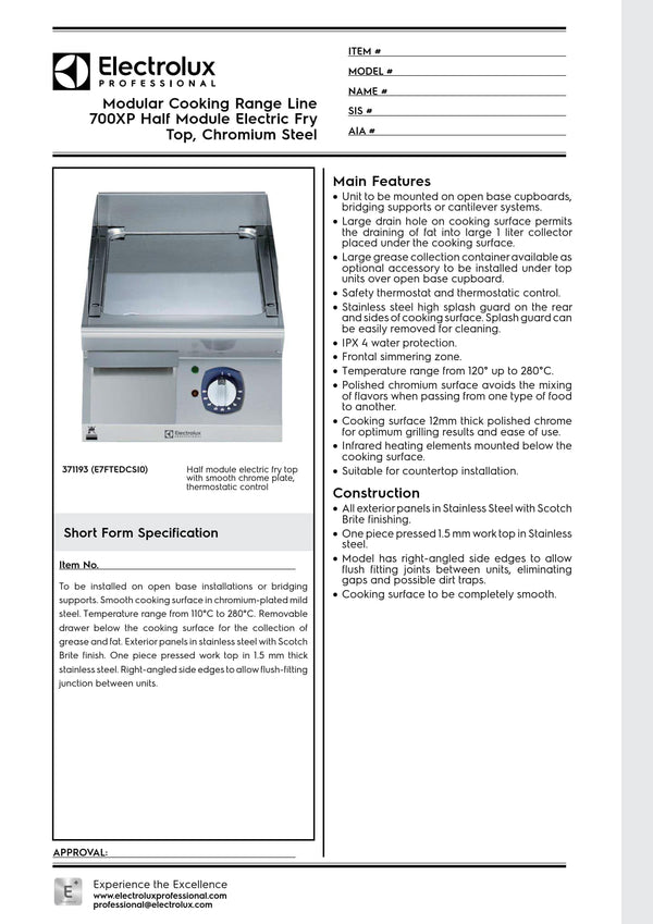 Electrolux Professional 700XP E7FTEDCSI0 - Electric Griddle Plate