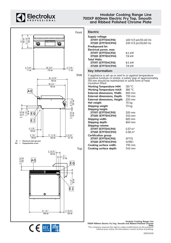 Electrolux Professional 700XP E7FTEHCPI0 - Electric Griddle Plate