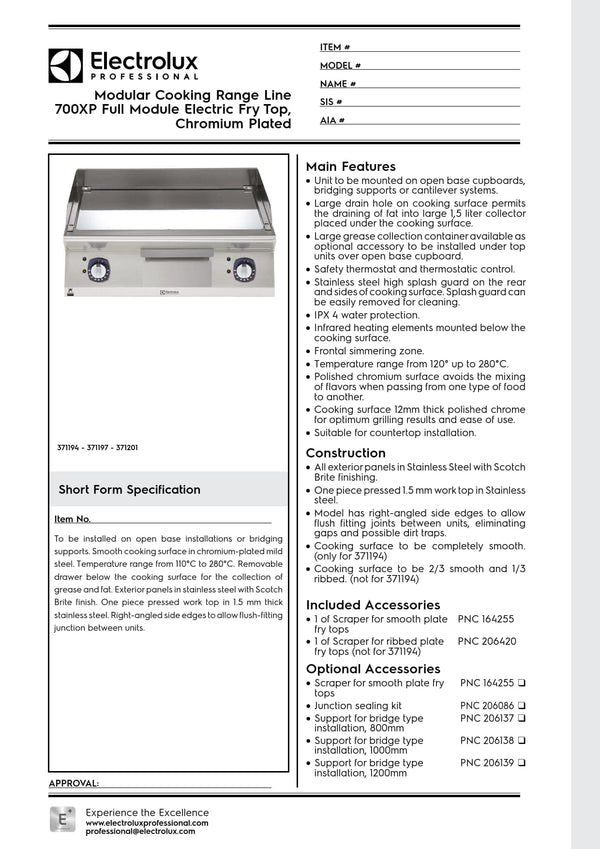 Electrolux Professional 700XP E7FTEHCSI0 - Electric Griddle Plate