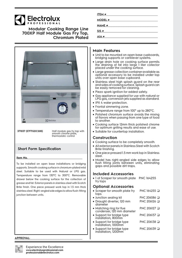 Electrolux Professional 700XP E7FTGDCS00 - Gas Griddle Plate