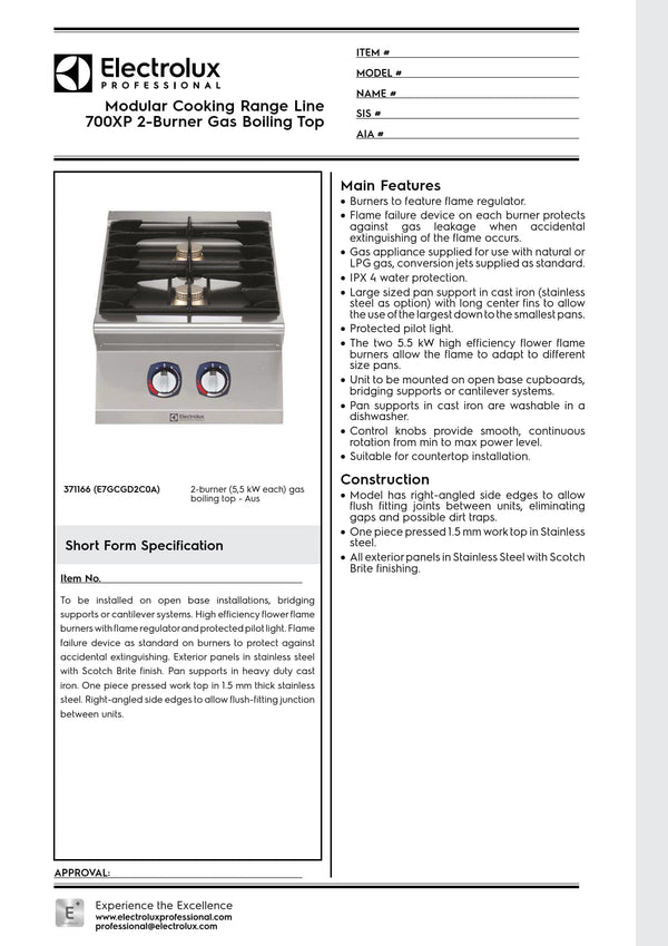 Electrolux Professional 700XP E7GCGD2C0A - Two Burner Gas Cook Top