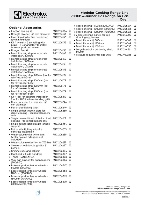 Electrolux Professional 700XP E7GCGH4CGA - Four Burner Range Oven