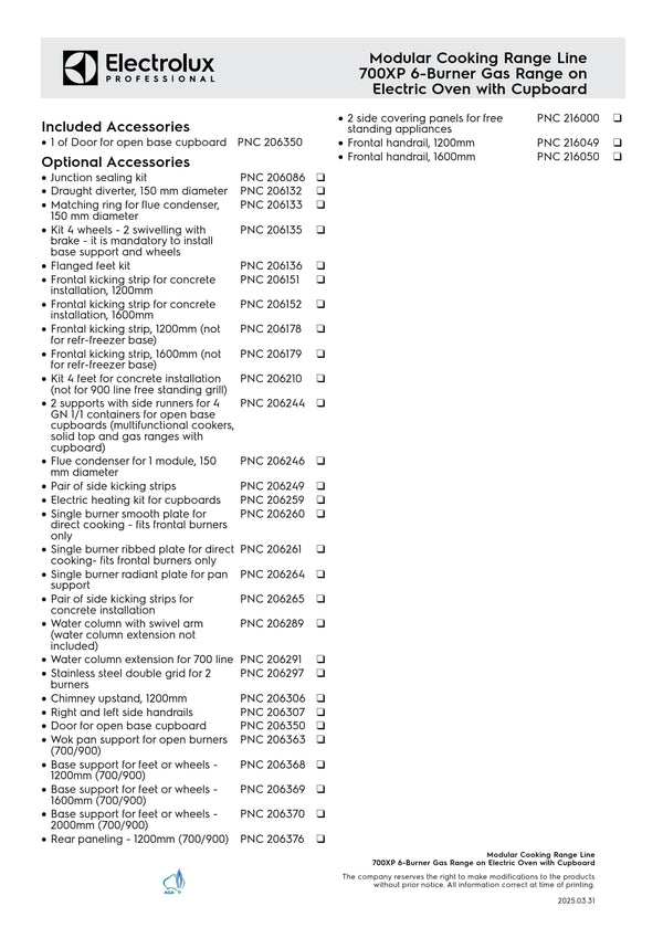 Electrolux Professional 700XP E7GCGL6C2A - Six Burner Range Oven