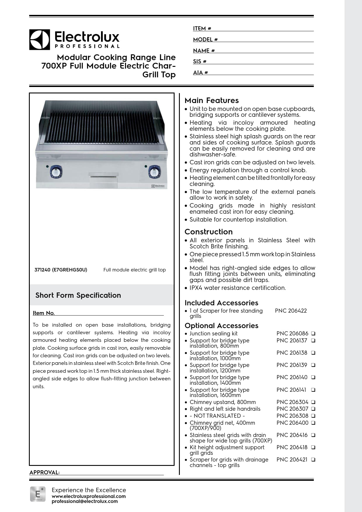 Electrolux Professional 700XP E7GREHGS0U - Full Module Electric BBQ Char Grill