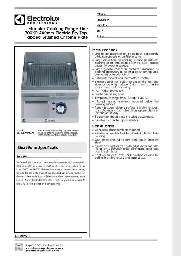 Electrolux Professional 700XP E7IILDAOMCA - Electric Griddle Plate