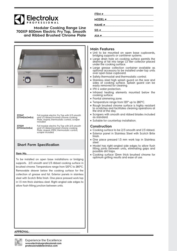 Electrolux Professional 700XP E7IIMDAOMEA - Electric Griddle Plate