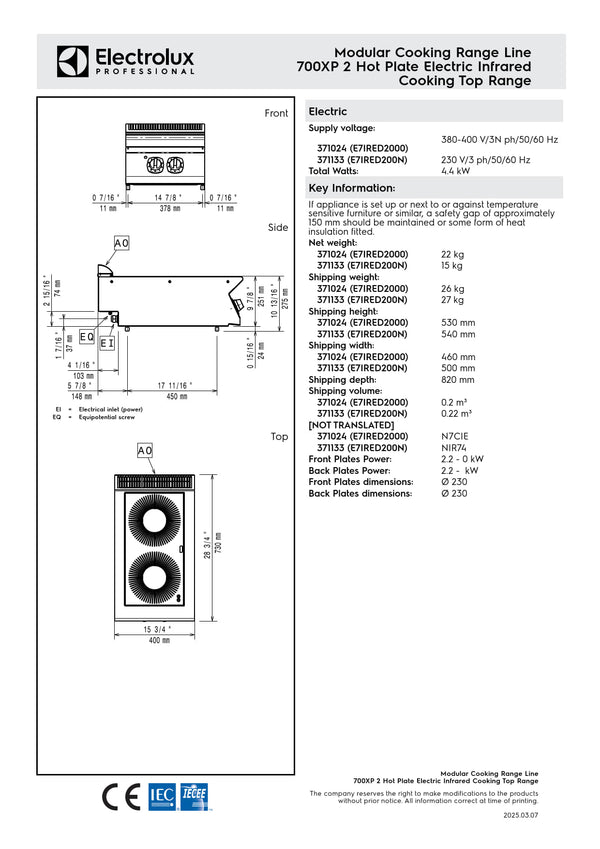 Electrolux Professional 700XP E7IRED2000 - Two Zone Infrared Cook Top
