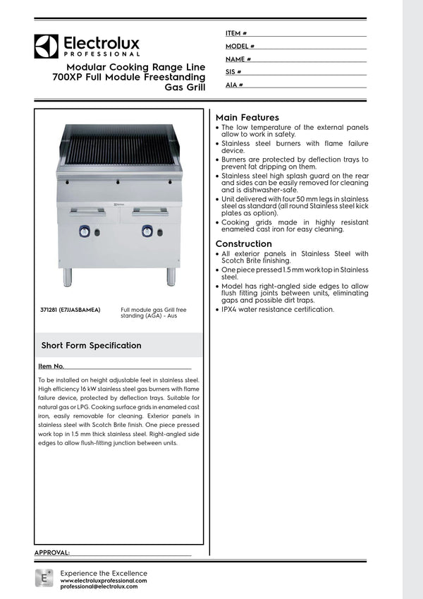 Electrolux Professional 700XP E7JJASBAMEA - Full Module Freestanding Electric BBQ Char Grill