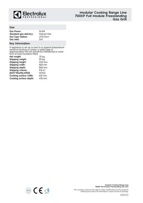 Electrolux Professional 700XP E7JJASBAMEA - Full Module Freestanding Electric BBQ Char Grill