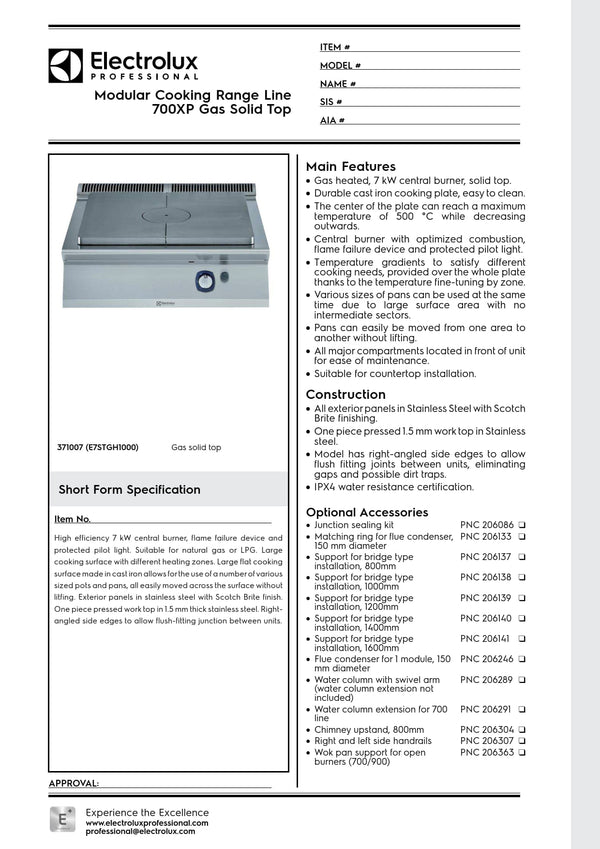 Electrolux Professional 700XP E7STGH1000 - Gas Target Top