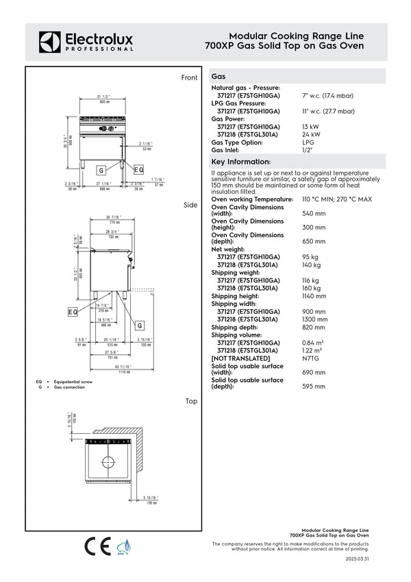 Electrolux Professional 700XP E7STGH10GA - Gas Target Top With Oven