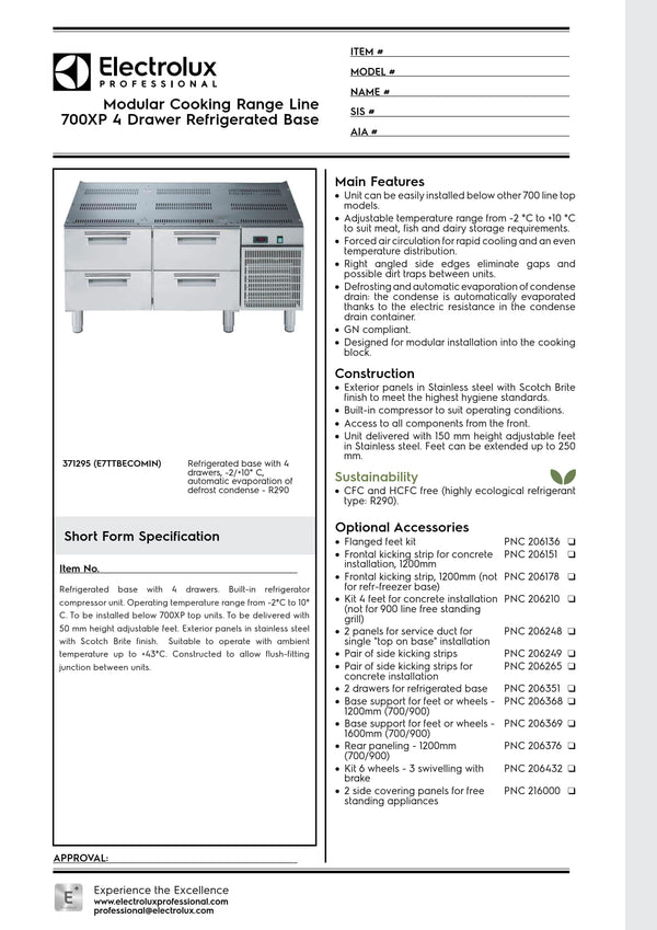 Electrolux Professional 700XP E7TTBECOMIN - Four Drawer Refrigerated Base