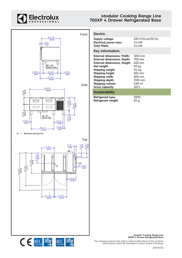 Electrolux Professional 700XP E7TTBECOMIN - Four Drawer Refrigerated Base