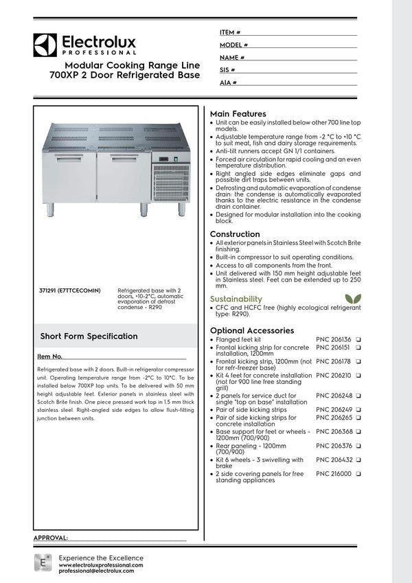 Electrolux Professional 700XP E7TTCECOMIN - Two Door Refrigerated Base