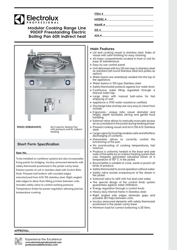 Electrolux Professional 900XP E9BSEHINF0 - 60 Litre Electric Stock Pot