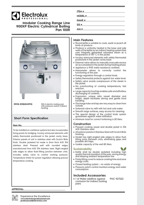Electrolux Professional 900XP E9BSEHIPF0 - 100 Litre Electric Stock Pot