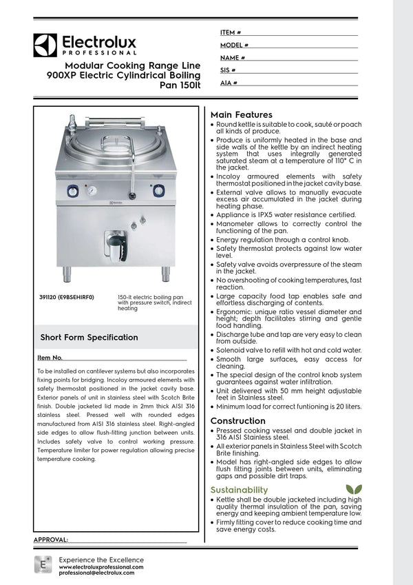 Electrolux Professional 900XP E9BSEHIRF0 - 150 Litre Electric Stock Pot
