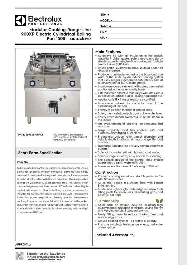 Electrolux Professional 900XP E9BSEHIRFC - 150 Litre Electric Stock Pot