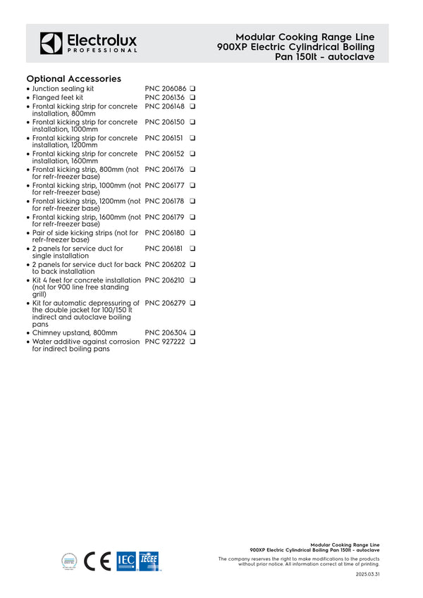 Electrolux Professional 900XP E9BSEHIRFC - 150 Litre Electric Stock Pot