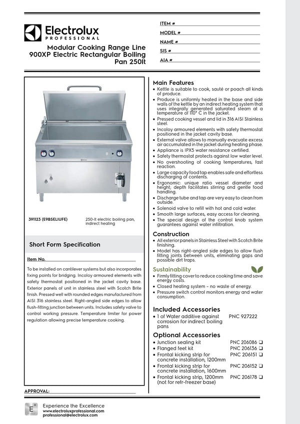 Electrolux Professional 900XP E9BSELIUFE - 250 Litre Electric Rectangular Stock Pot