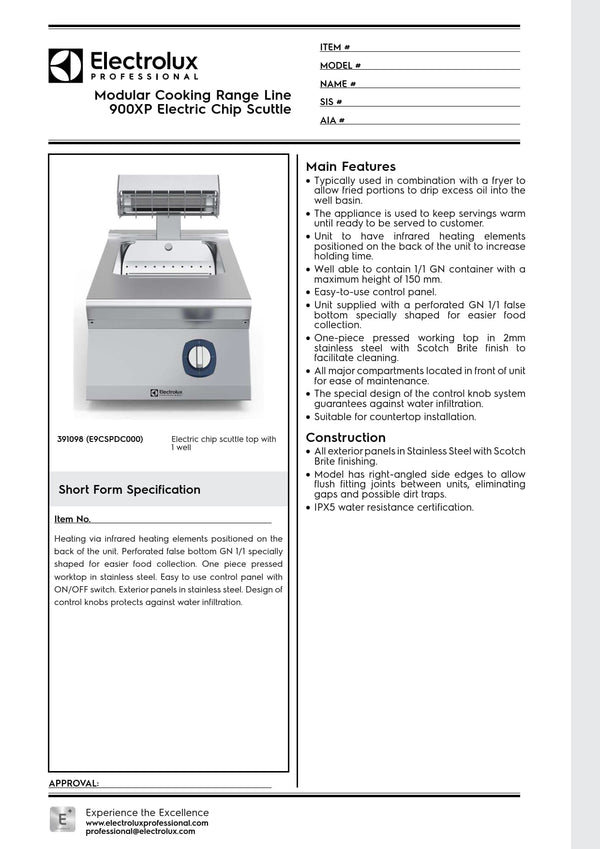 Electrolux Professional 900XP E9CSPDC000 - Electric Chip Scuttle