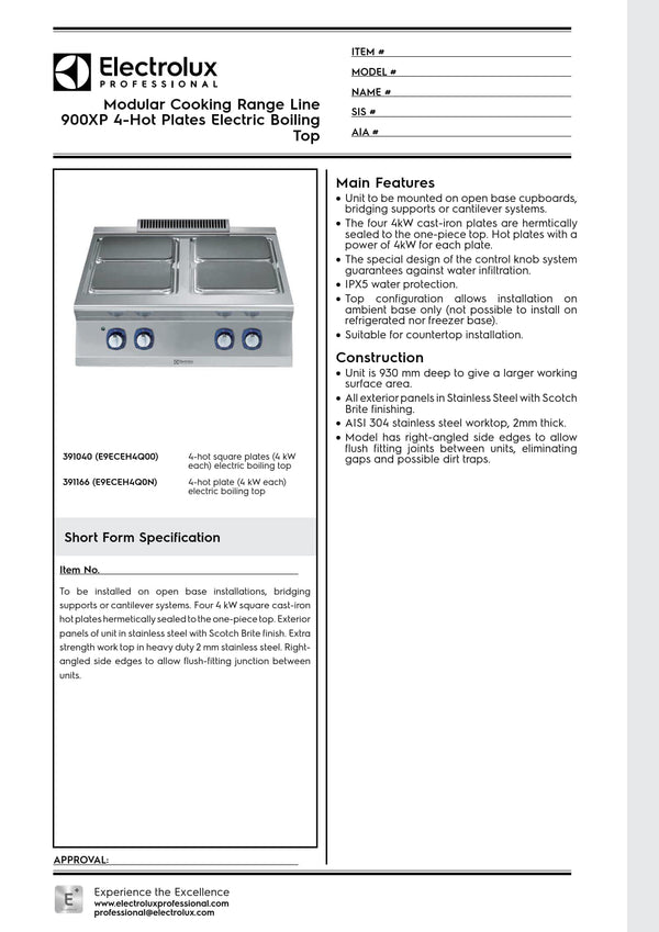 Electrolux Professional 900XP E9ECEH4Q00 - Four Hob Electric Cook Top