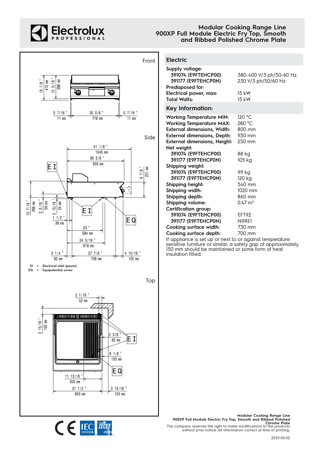 Electrolux Professional 900XP E9FTEHCP00 - Electric Griddle Plate