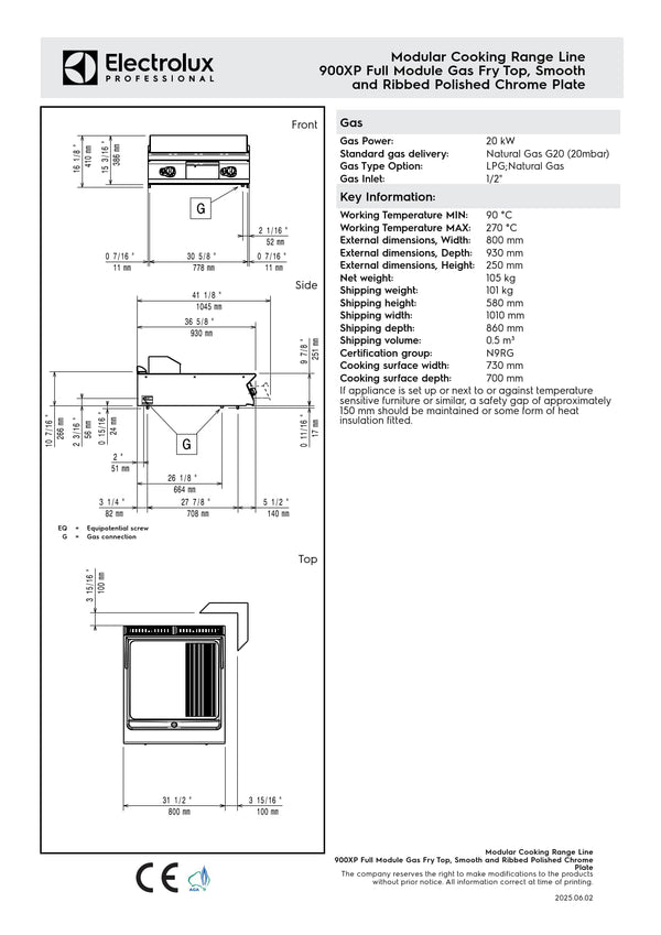 Electrolux Professional 900XP E9FTGHCP00 - Gas Griddle Plate