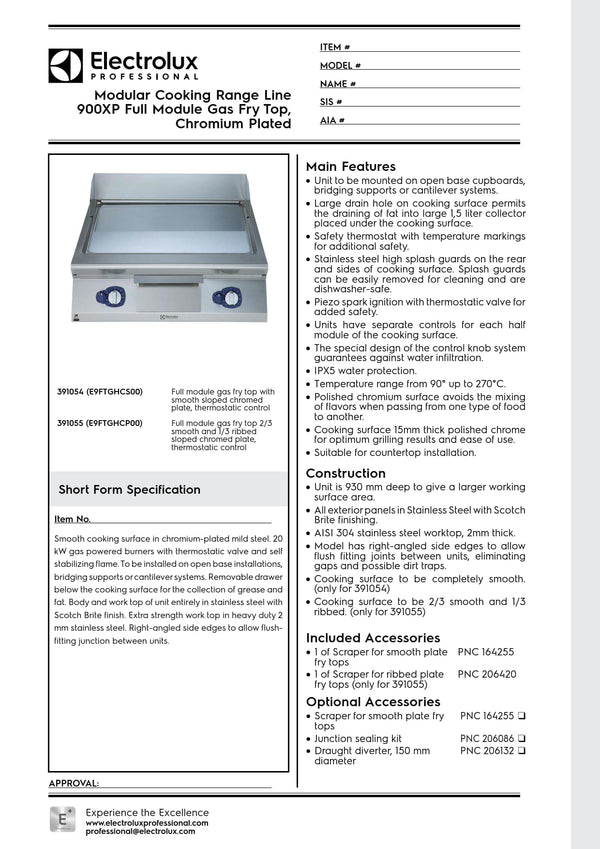 Electrolux Professional 900XP E9FTGHCS00 - Gas Griddle Plate