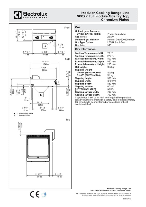 Electrolux Professional 900XP E9FTGHCS00 - Gas Griddle Plate