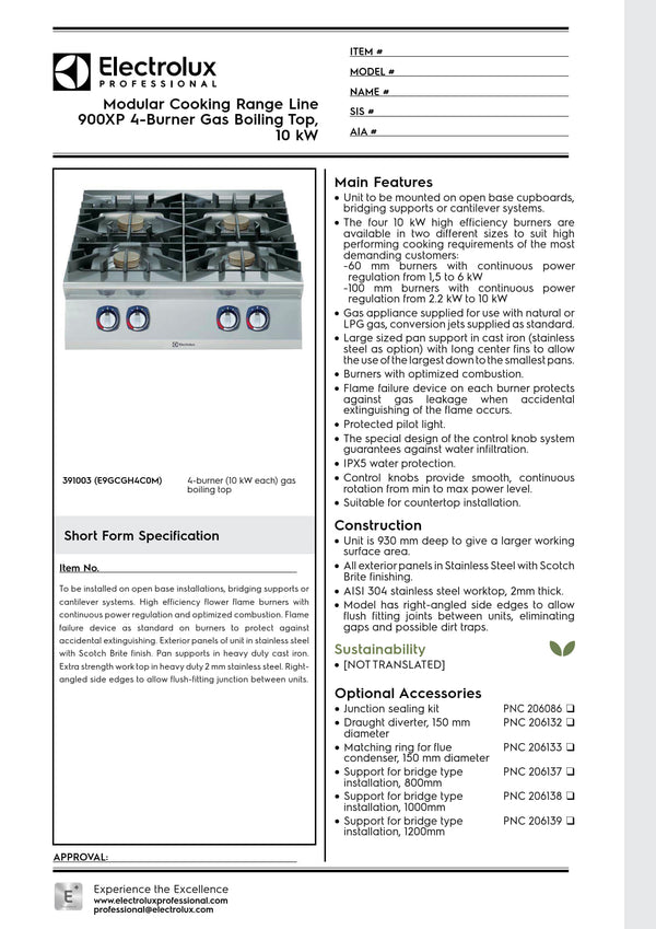 Electrolux Professional 900XP E9GCGH4C0M - Four Burner Gas Cook Top