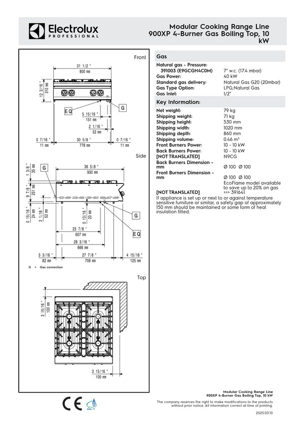 Electrolux Professional 900XP E9GCGH4C0M - Four Burner Gas Cook Top