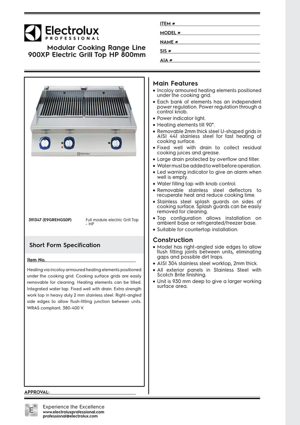 Electrolux Professional 900XP E9GREHGS0P - Electric BBQ Char Grill Top